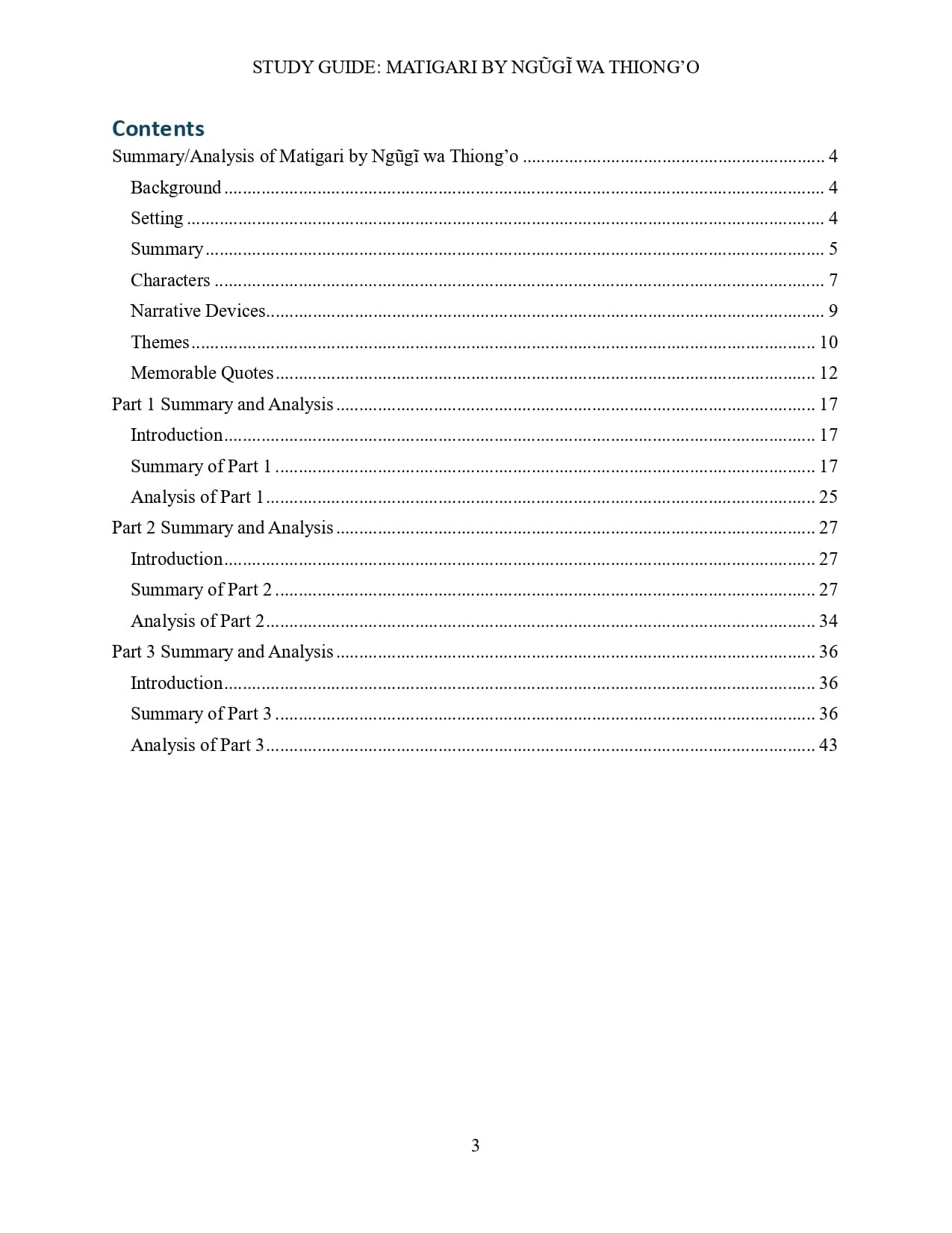 Matigari contents